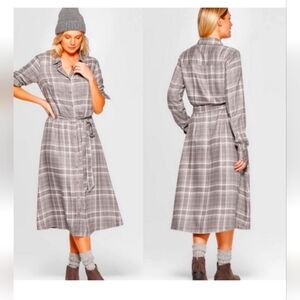 Universal Thread Grey & White LONG sleeve shirt dress SIZE L